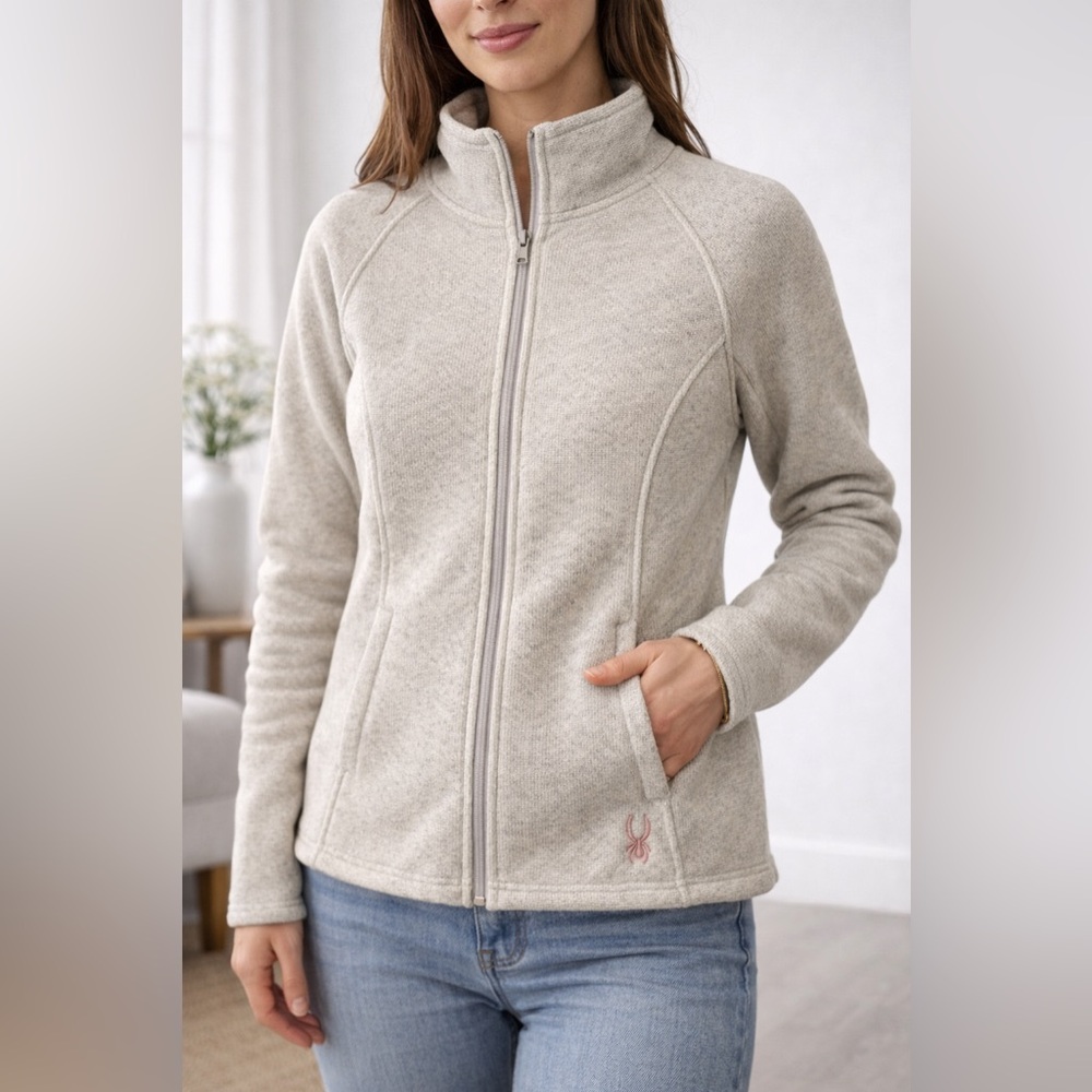 NWT Spyder Full-Zip Sherpa Jacket Oatmeal Heather Pink Embroidered Womens Size M